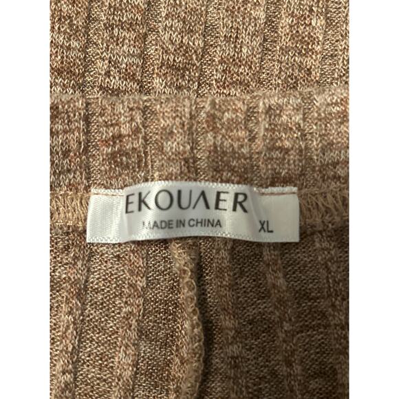 NWOT Ekouaer 2 Piece Ribbed Lounge Set Light Brown Shorts/Top Size XL - Picture 2 of 4